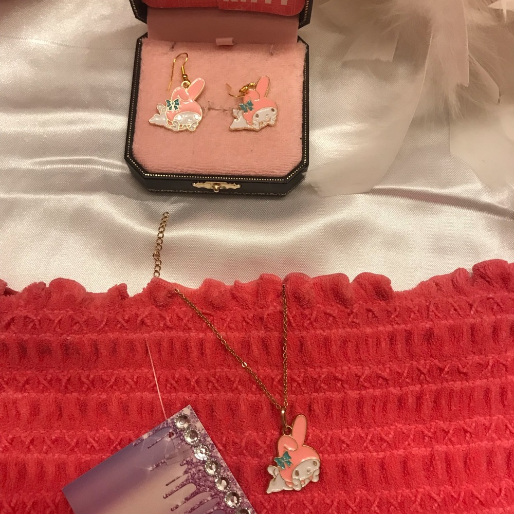 Adorable y2k my melody terry cloth dress earrings and necklace 💖🍭 - Picture 9 of 11